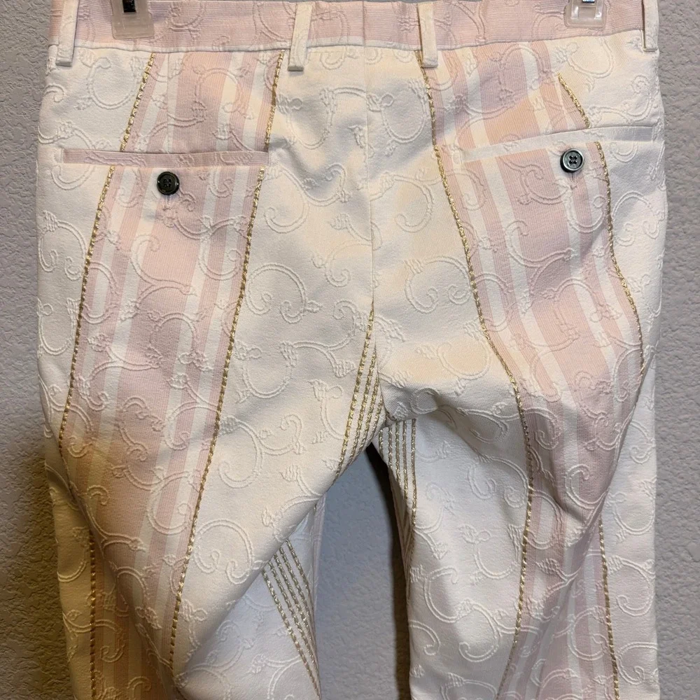 Barabas Suit Set Floral Jacquard Pink White Gold Mens 38R 32 Slim Fit BL3006-1#